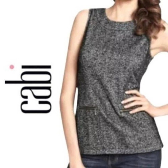 CAbi Tops - CABI 993 CeCe Shell Blouse Black Gray Texture Zippers Sleeveless Top